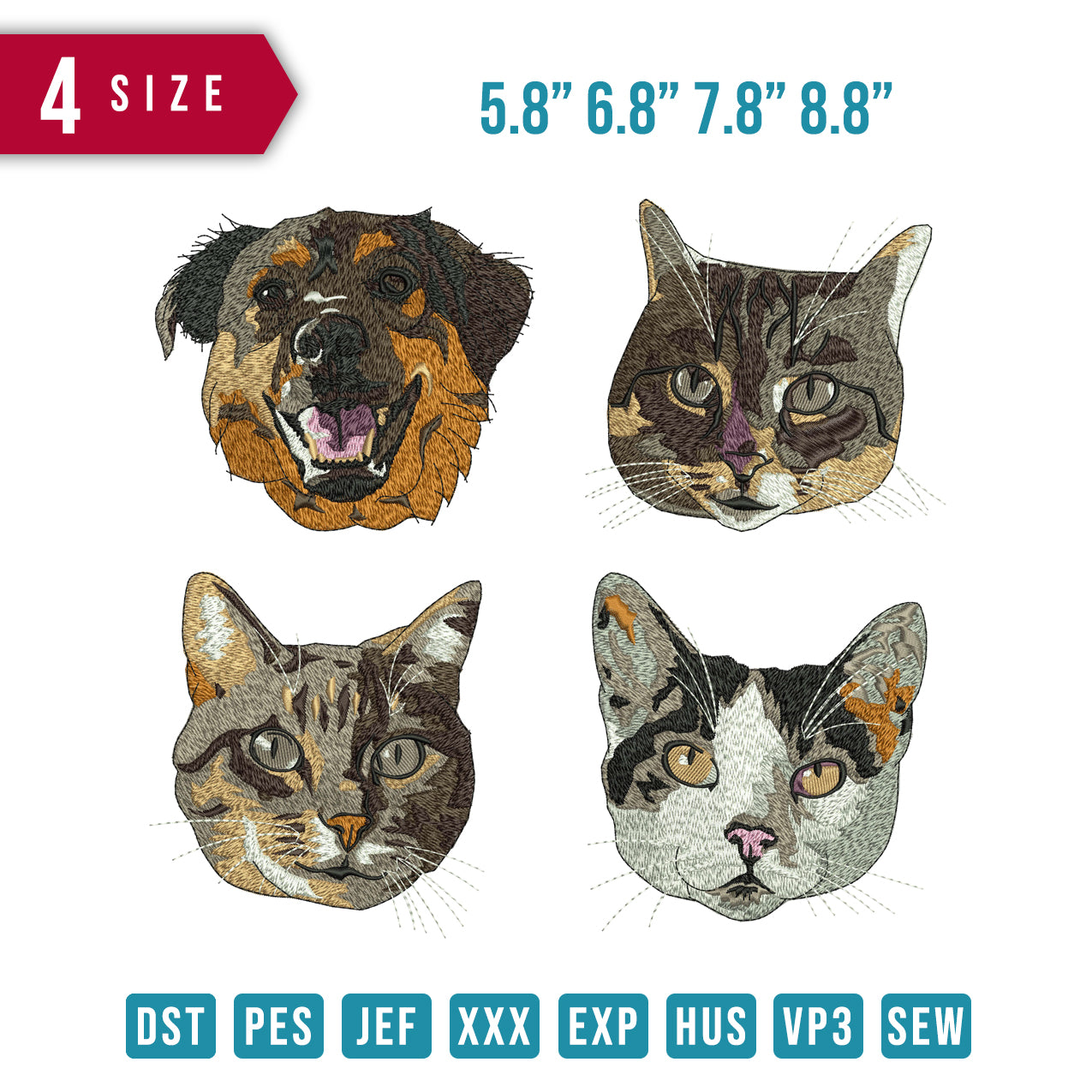 1 Dog 3 Cats Face