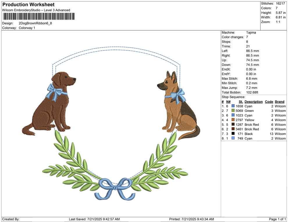 2 Dog Brown Ribbon