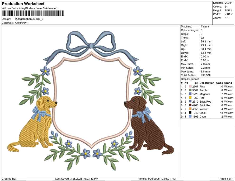 2 Dogs Ribbon Blue B