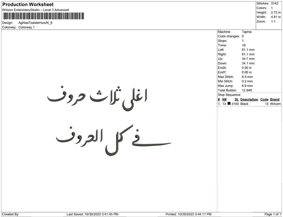Aghla Tsalats huruf
