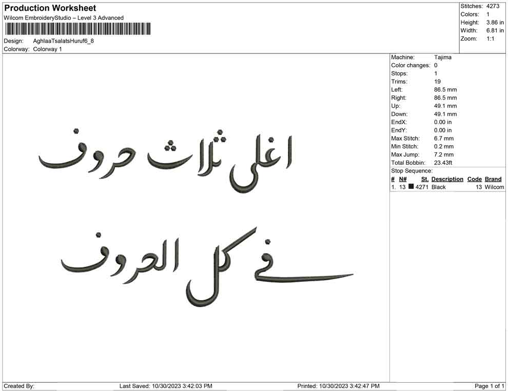 Aghla Tsalats huruf