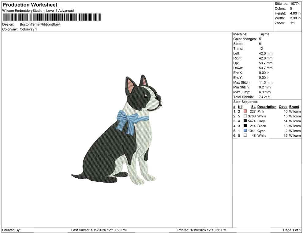 Boston Terrier Ribbon Blue