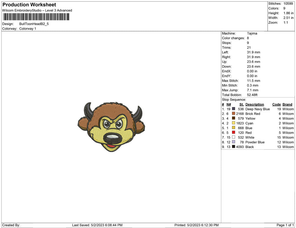 Bull Toon Head B