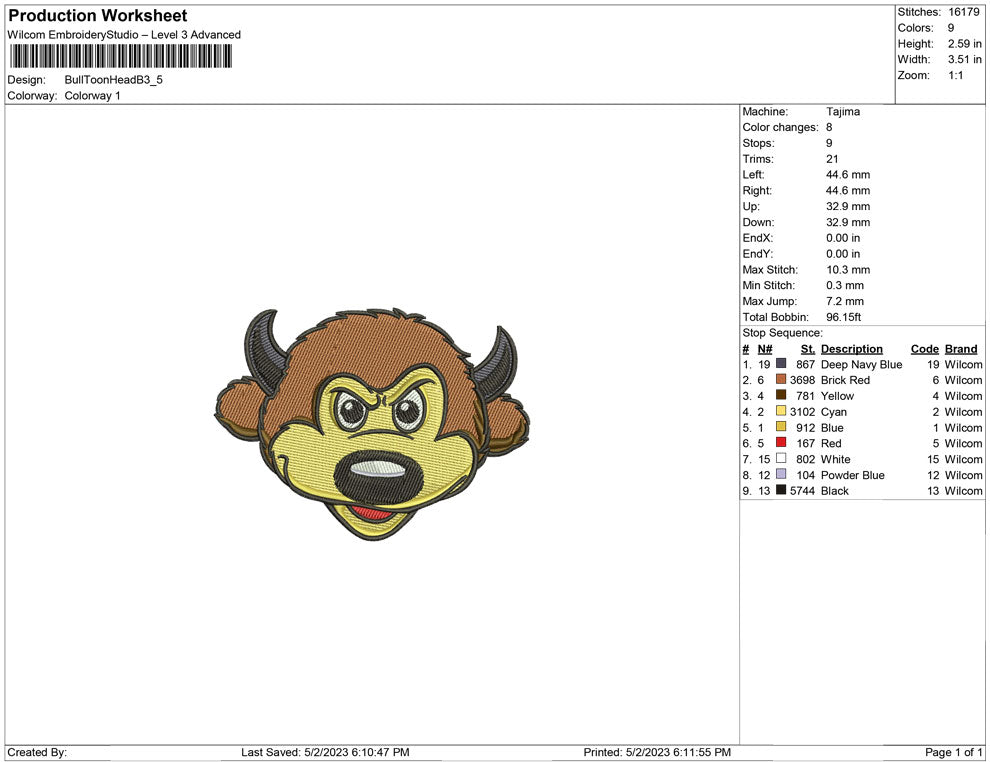 Bull Toon Head B