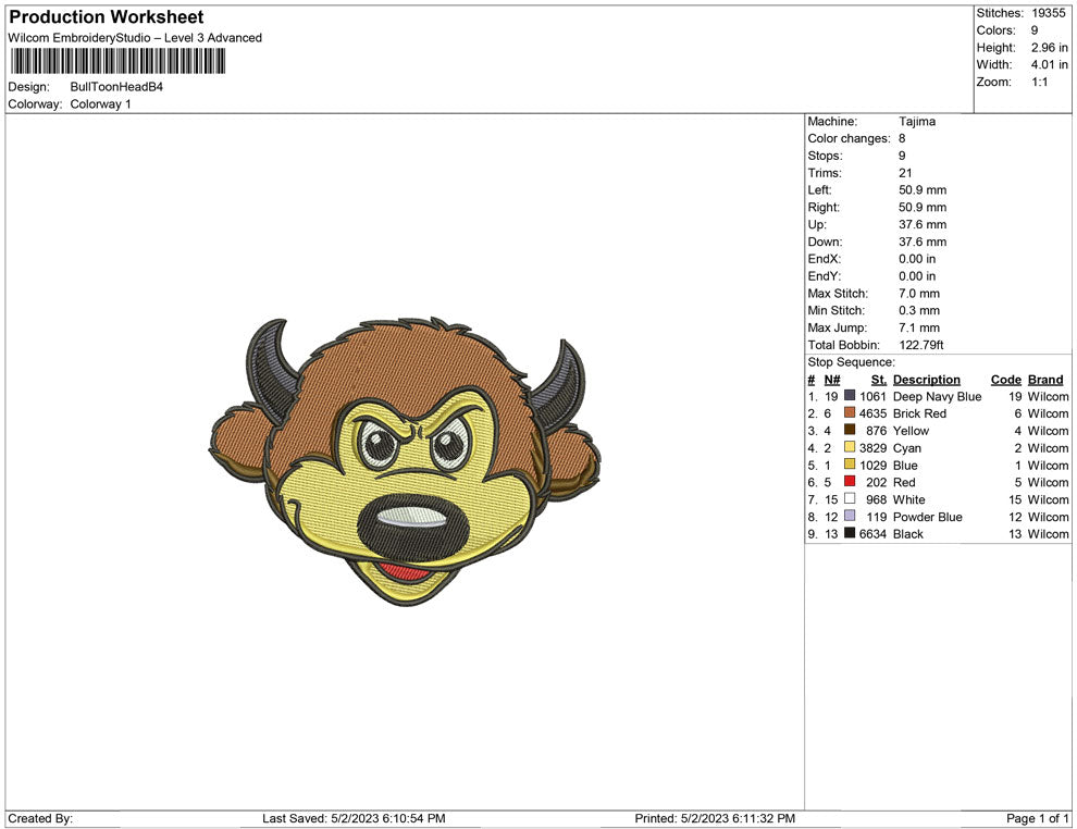 Bull Toon Head B