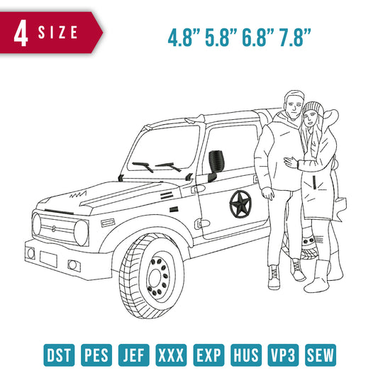 Couple Side the car line Art