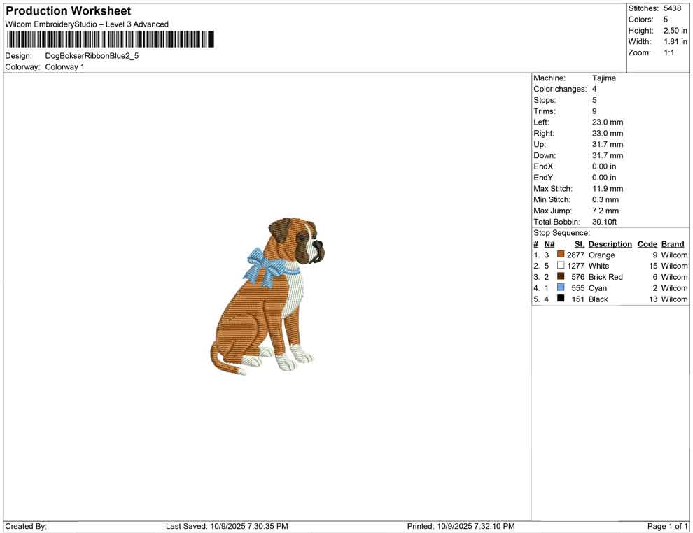Dog Bokser Ribbon Blue