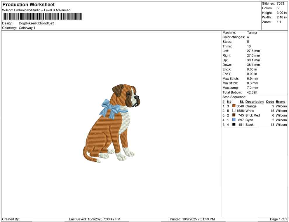 Dog Bokser Ribbon Blue