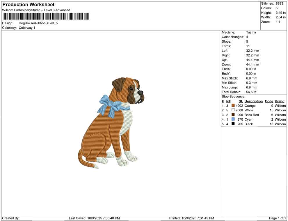 Dog Bokser Ribbon Blue