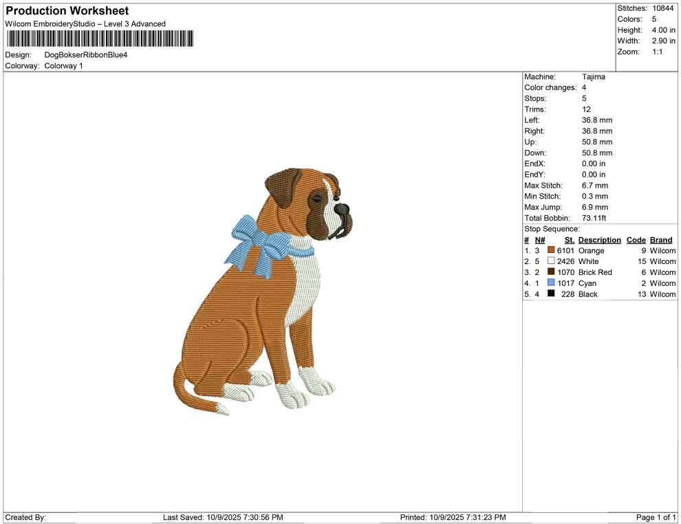 Dog Bokser Ribbon Blue
