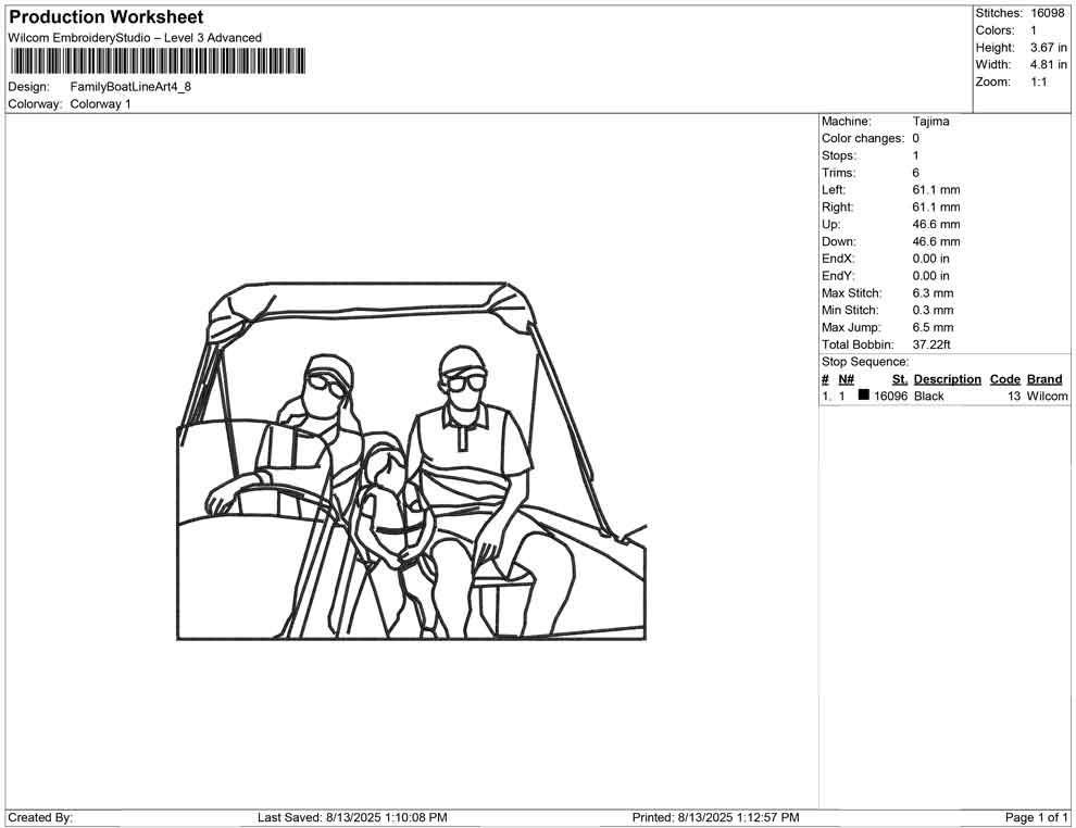 Family Boat Line Art