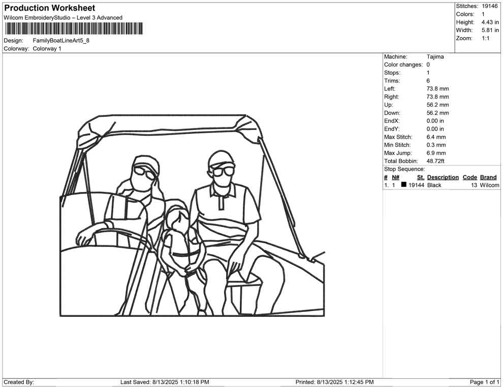 Family Boat Line Art