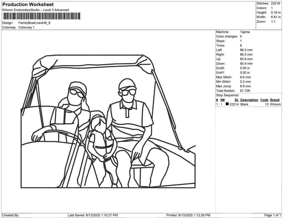 Family Boat Line Art