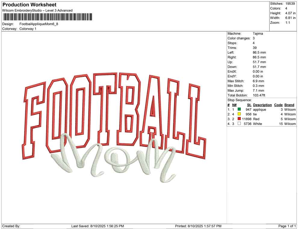 Footbal Appliique Mom