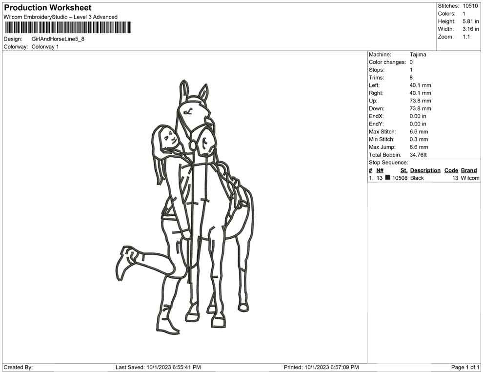 Girl and horse Line Art