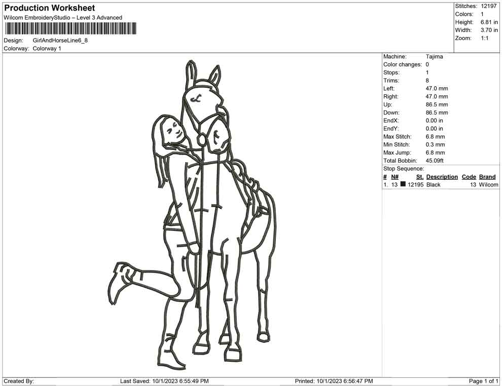 Girl and horse Line Art