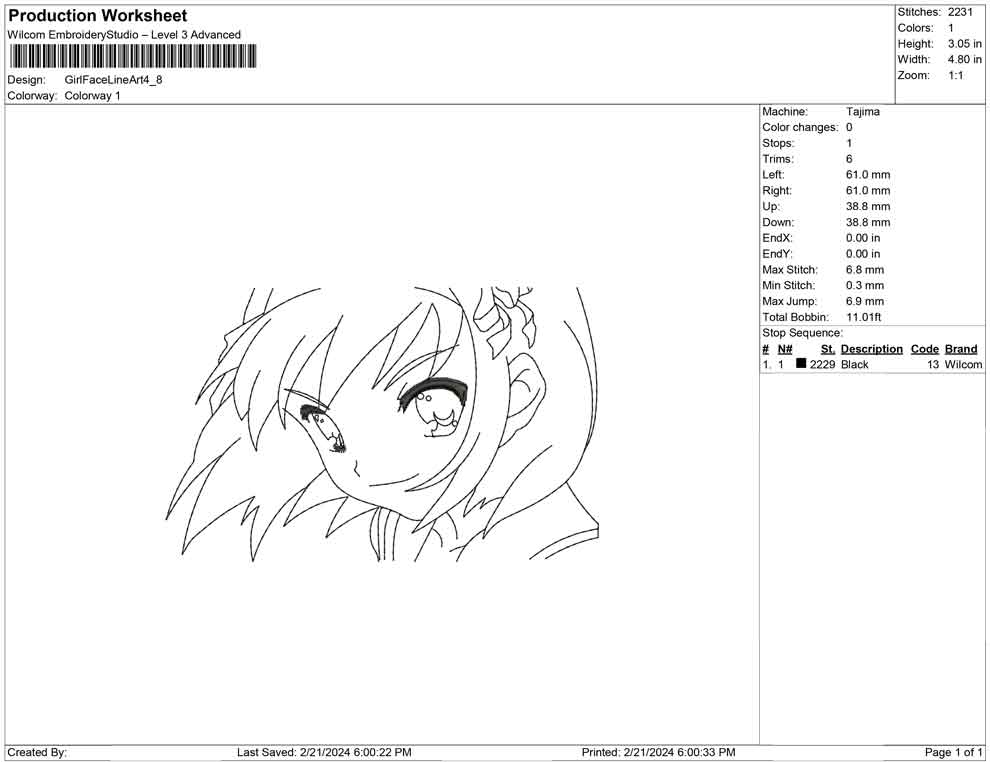 Girl Face Line Art