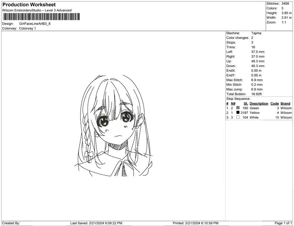 Girl Face Line Art B