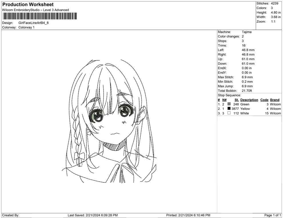 Girl Face Line Art B