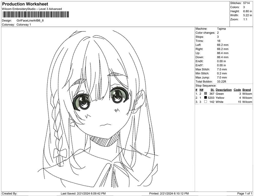 Girl Face Line Art B