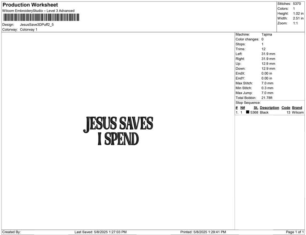 Jesus Save 3D Puff