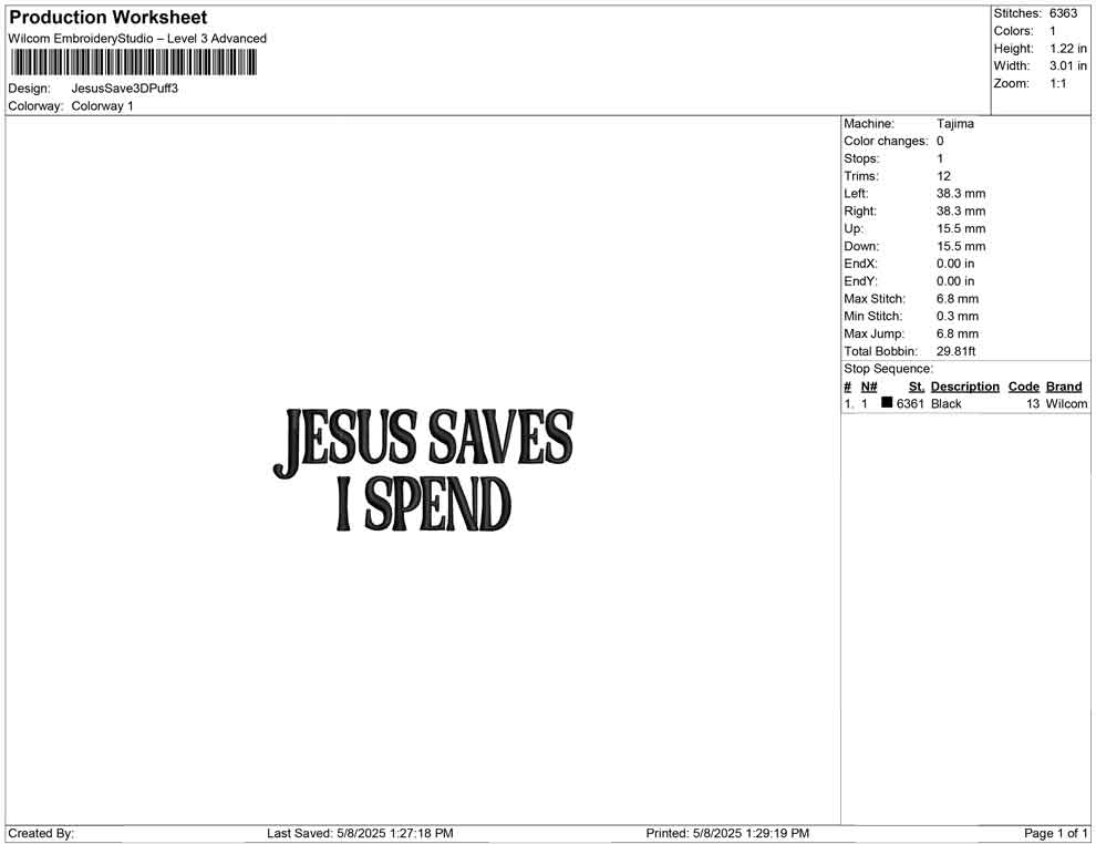 Jesus Save 3D Puff