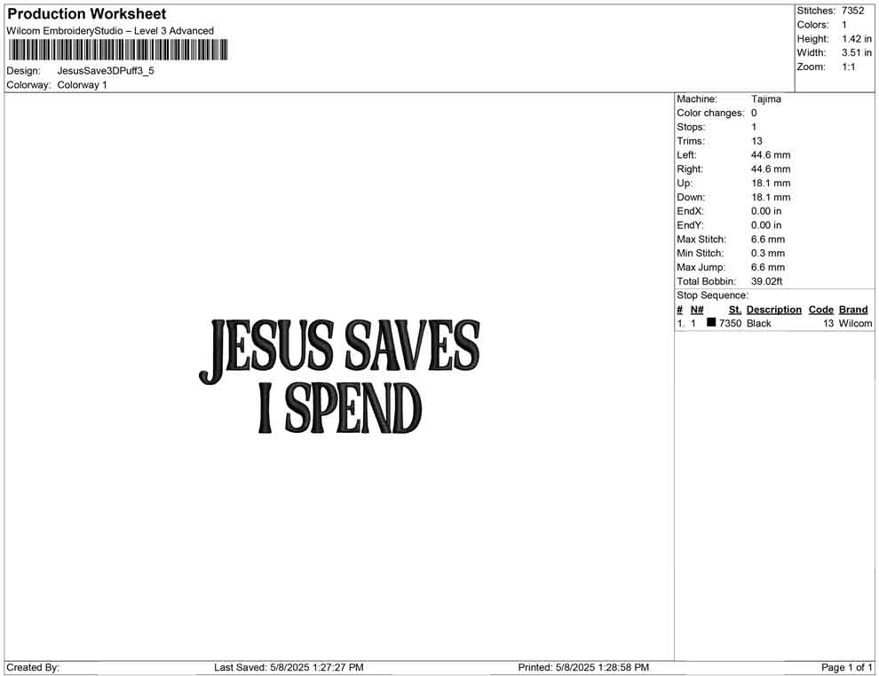 Jesus Save 3D Puff