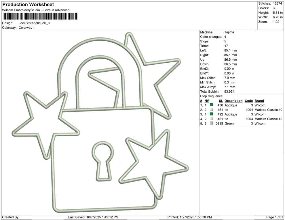 Lock Star Applique