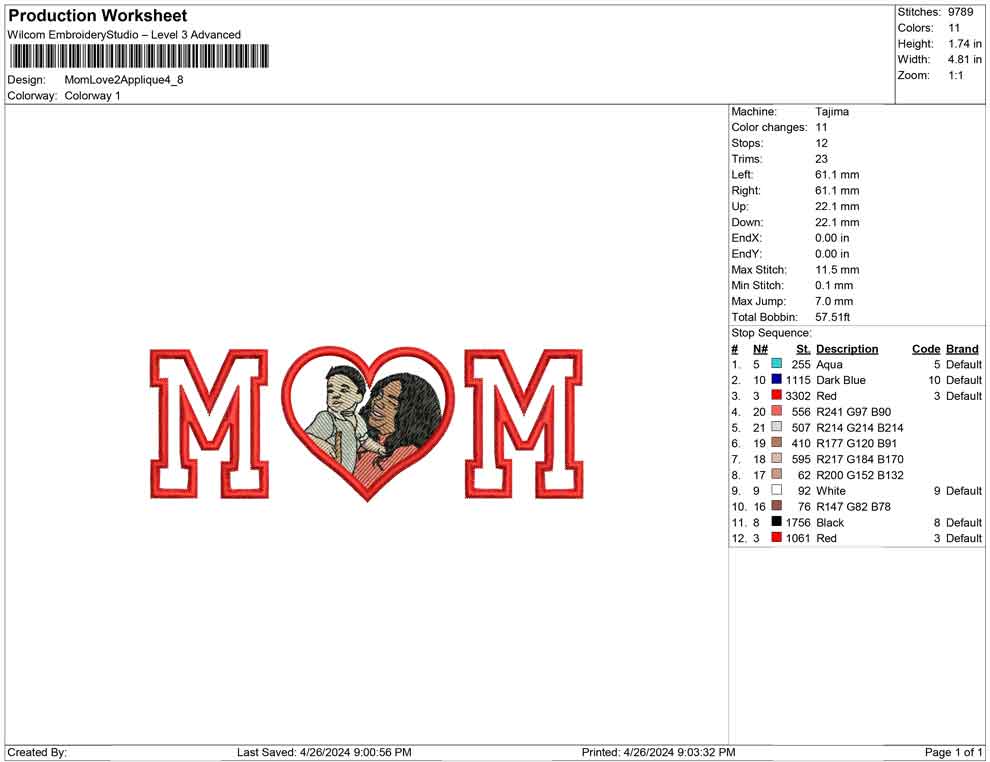 Mom Love 2 Applique
