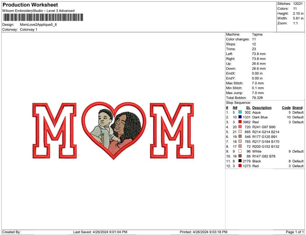 Mom Love 2 Applique