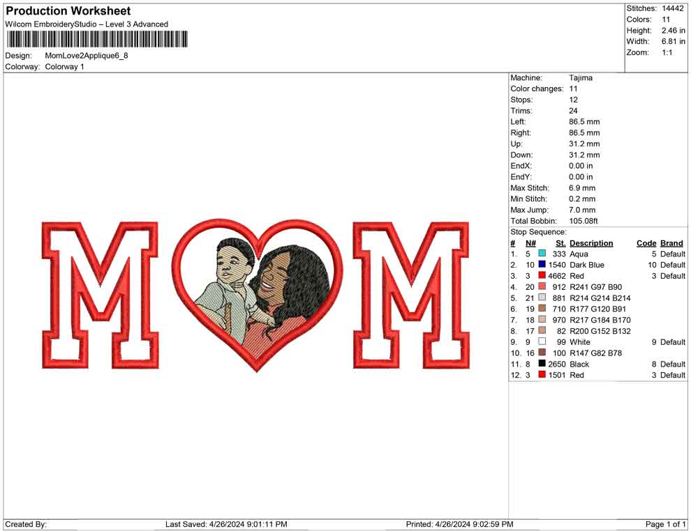 Mom Love 2 Applique