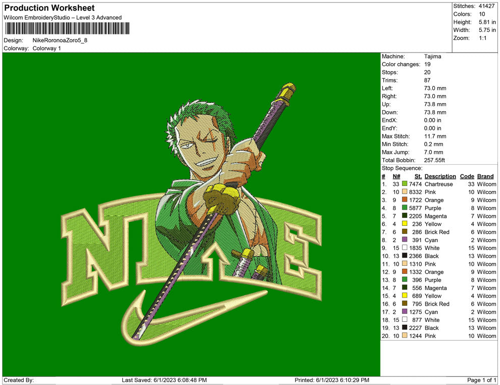 Nike Roronoa Zoro