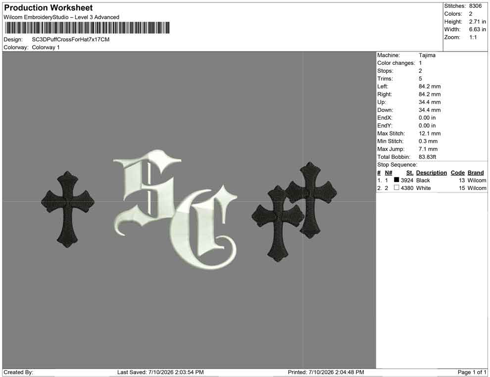 SC3D Puff Cross For Hat