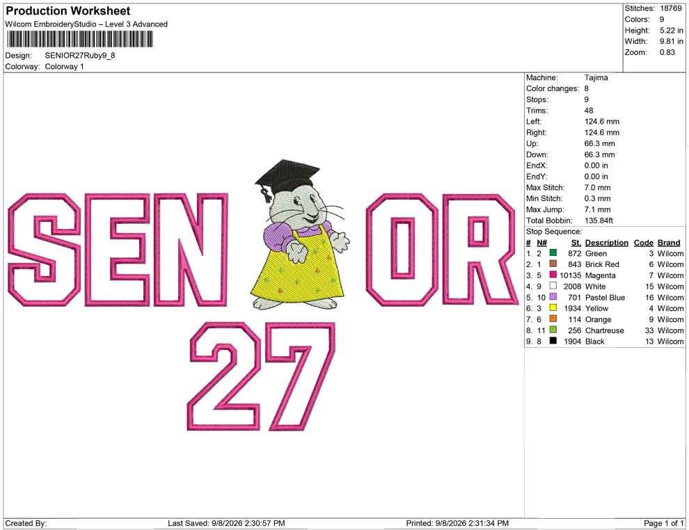 SENIOR 27 Ruby Applique