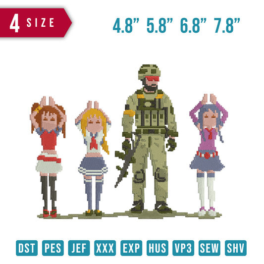 Soldier and children pixellete