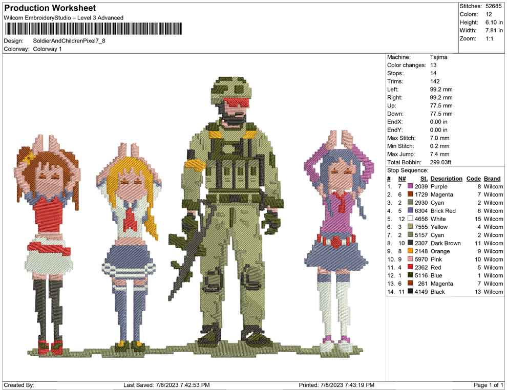 Soldier and children pixellete