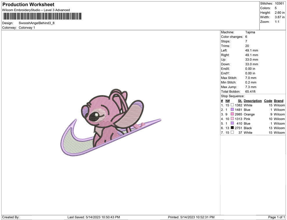 Swoosh Angel Stitch Behind