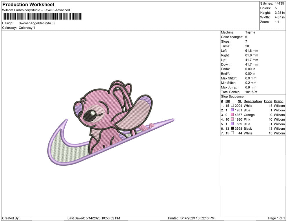 Swoosh Angel Stitch Behind