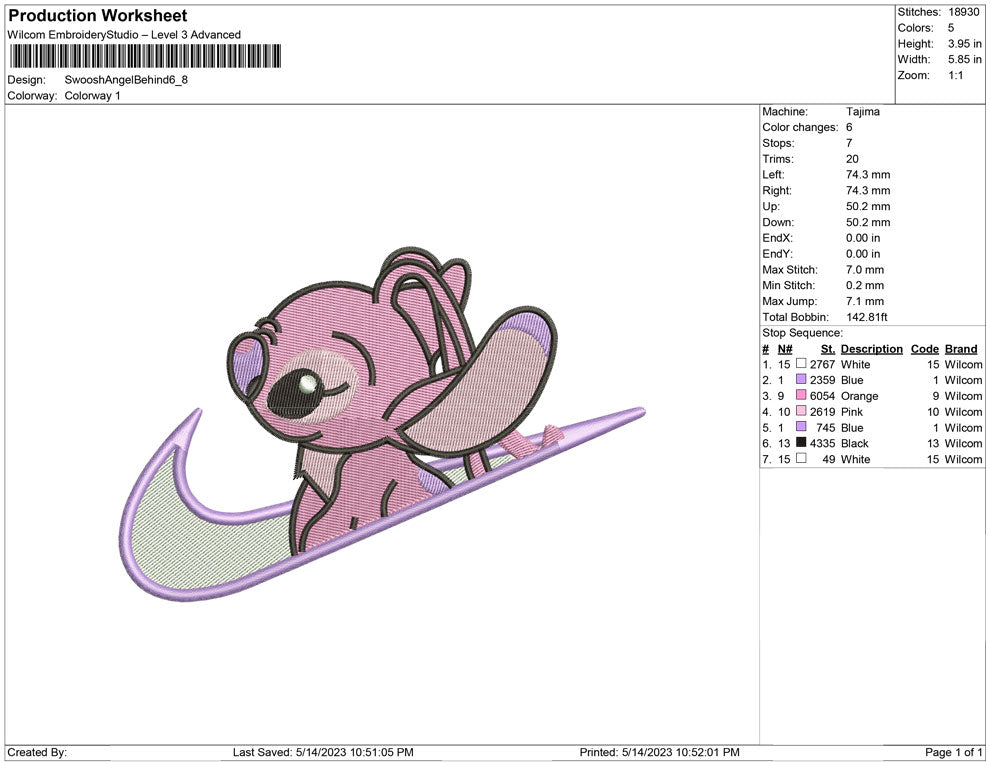 Swoosh Angel Stitch Behind