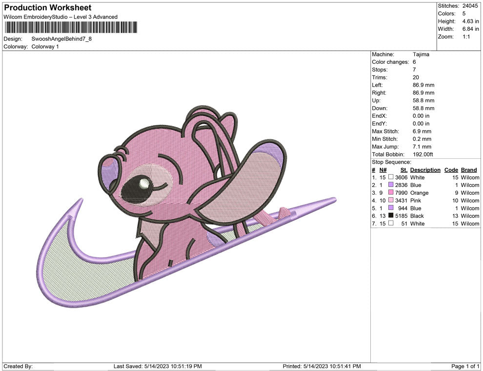 Swoosh Angel Stitch Behind