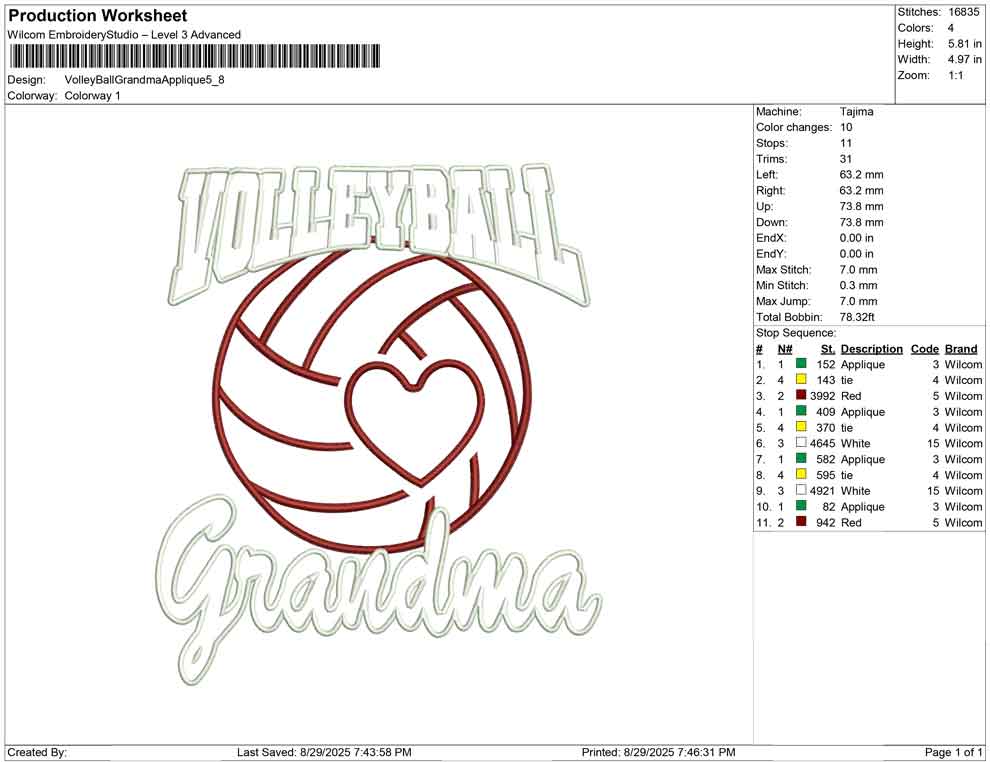 Volley Ball Grandma Applique