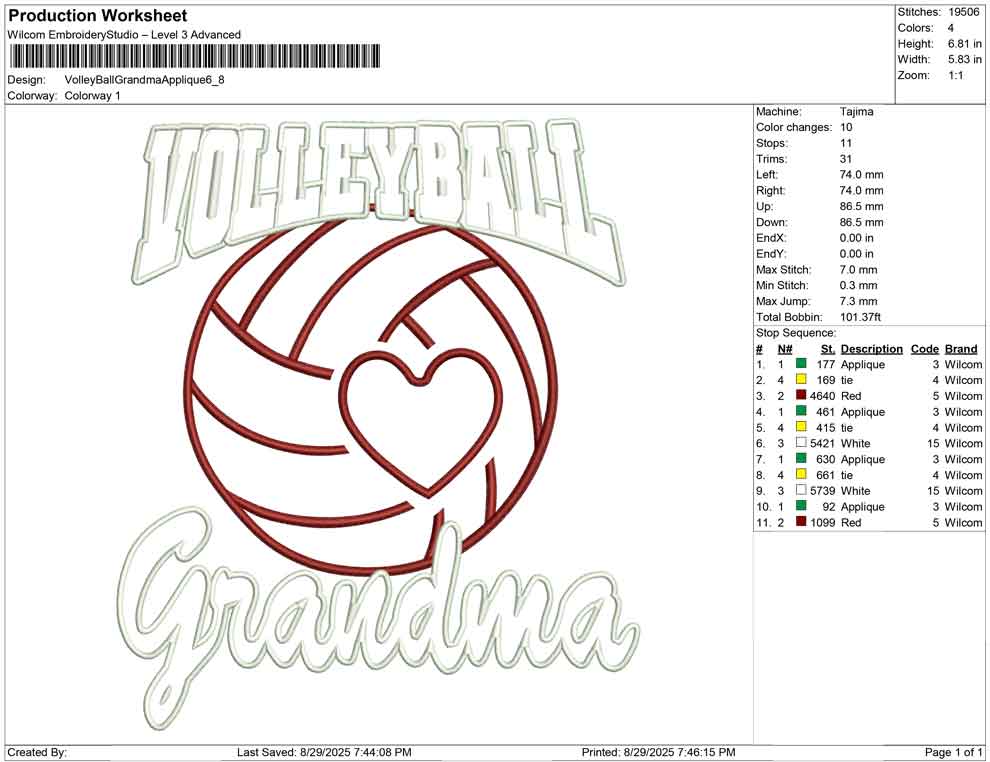 Volley Ball Grandma Applique