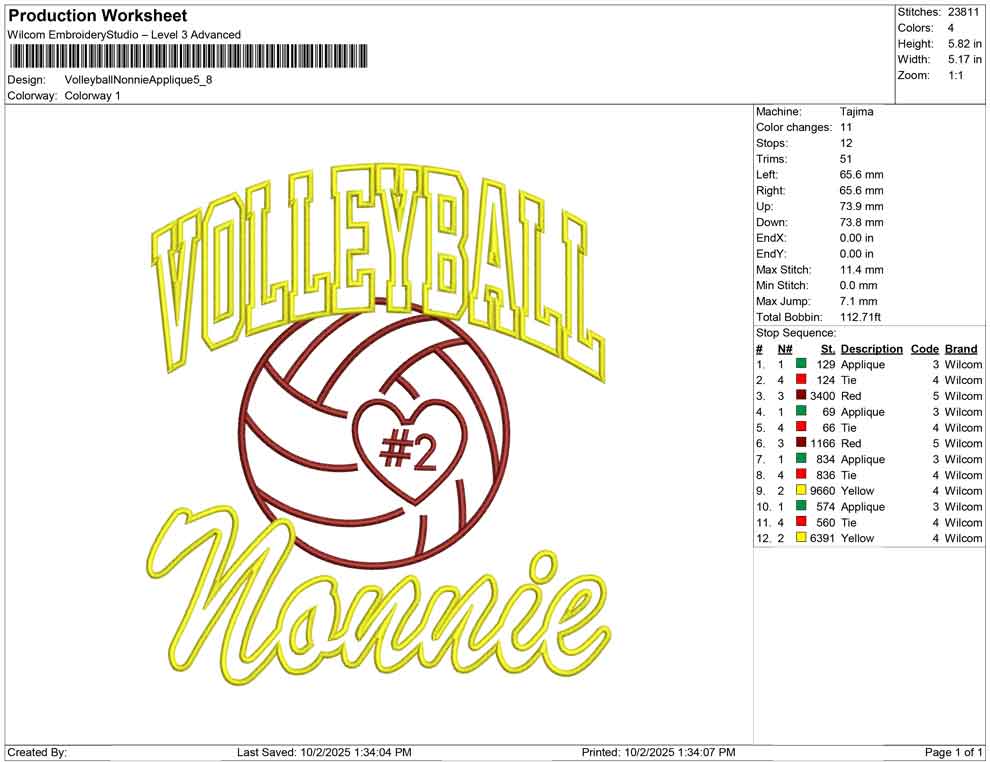 Volley Ball Nonnie Applique
