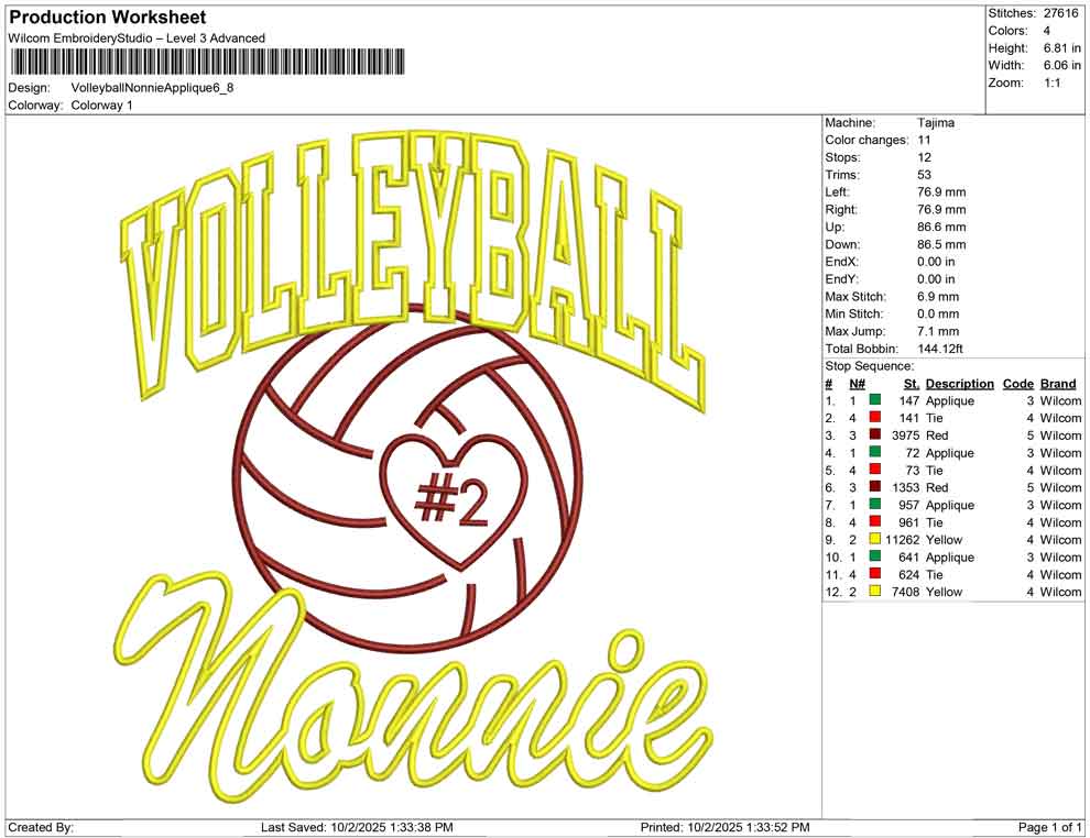 Volley Ball Nonnie Applique