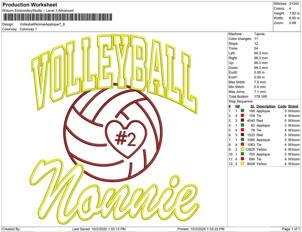Volley Ball Nonnie Applique