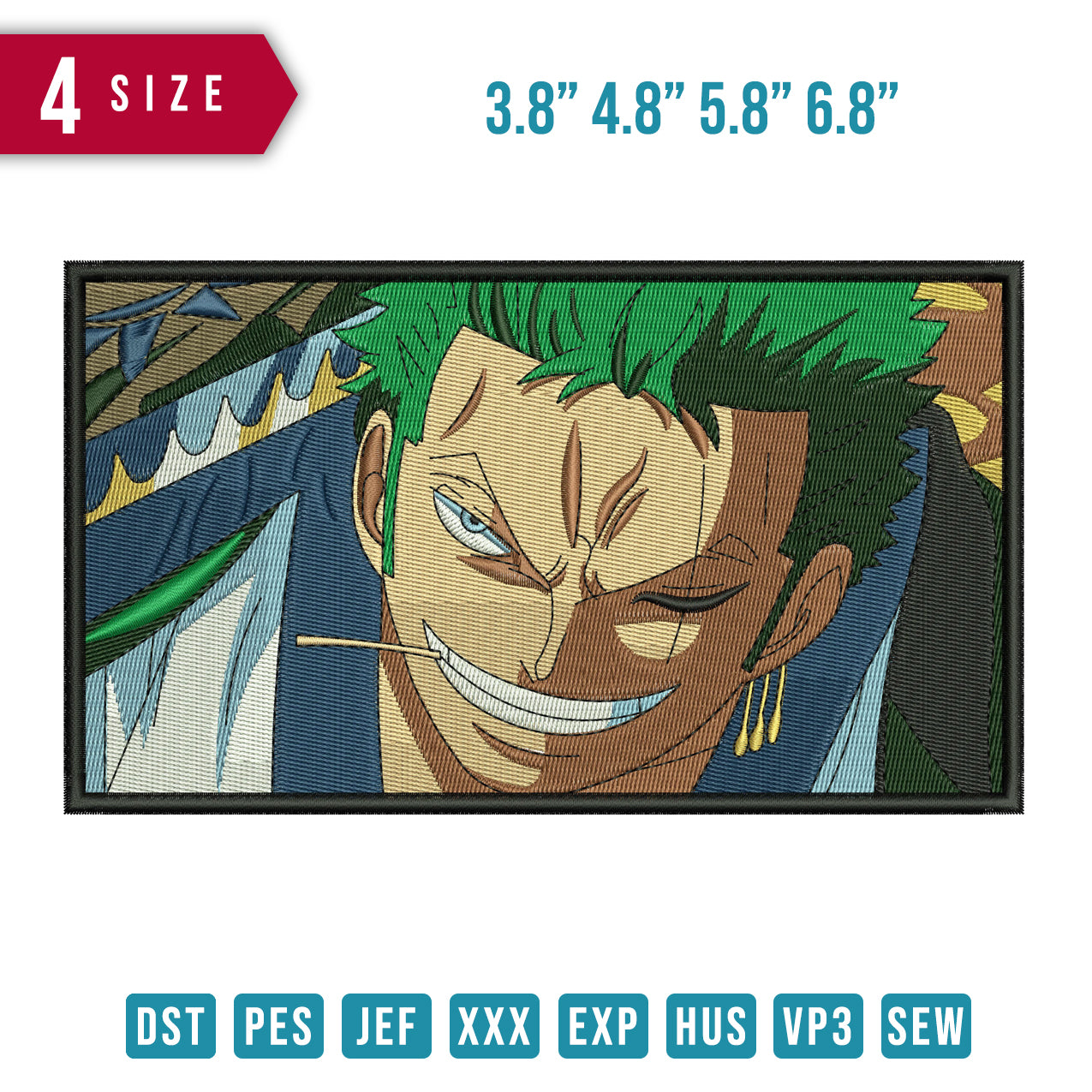 One Piece Zoro Embroidery Design File, One Piece Anime Embro