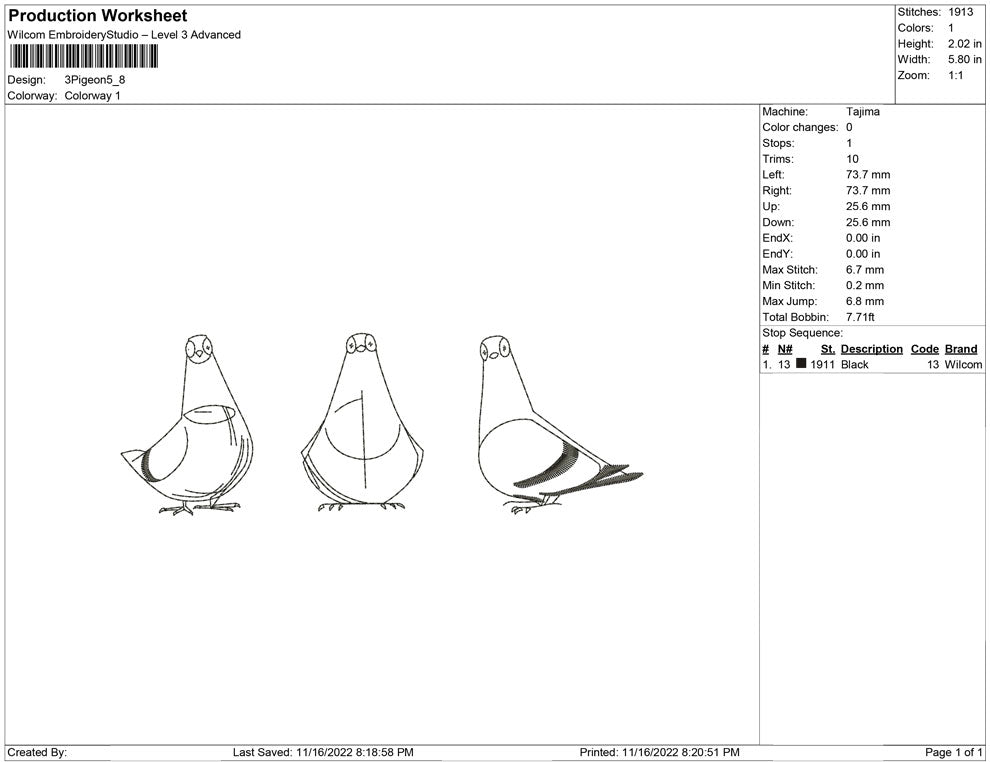 3 Pigeon Line Art