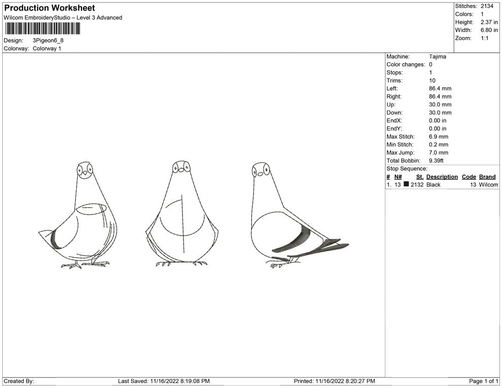 3 Pigeon Line Art