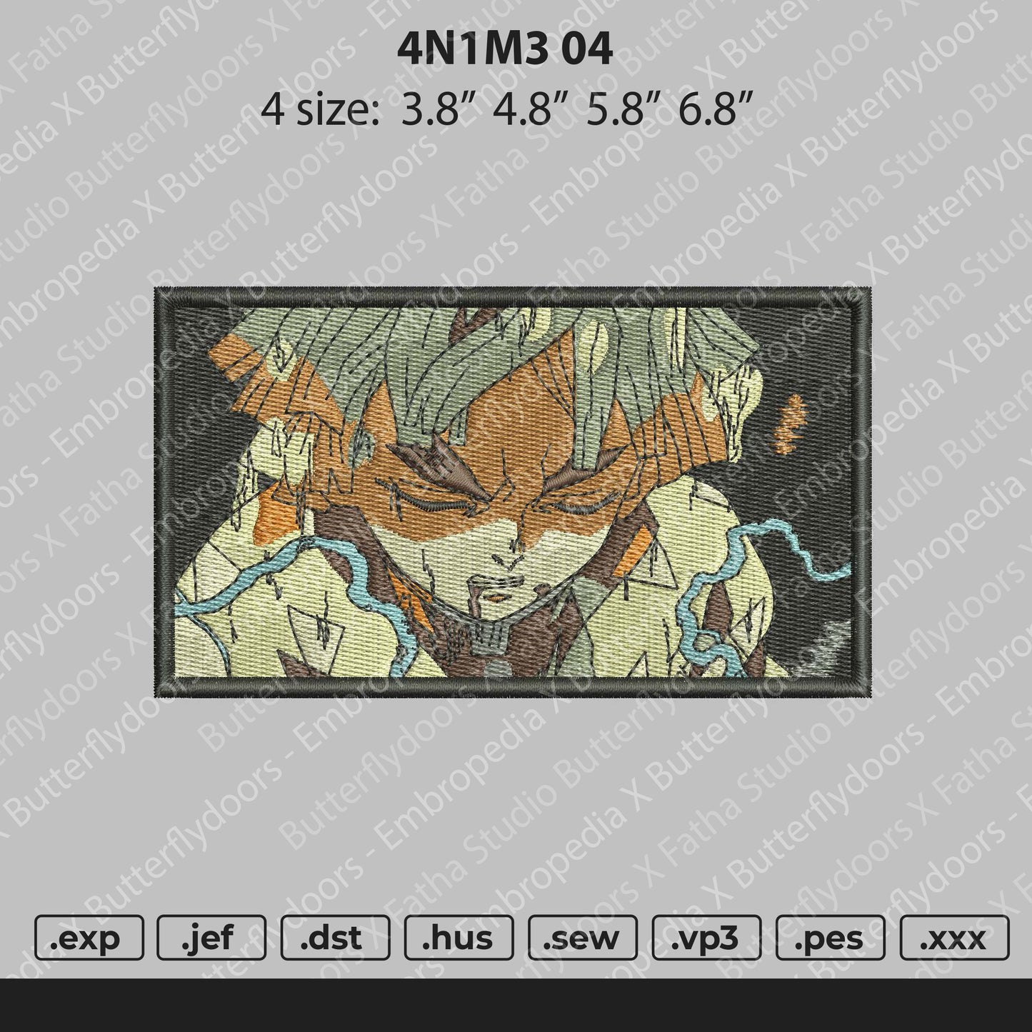 Anime 04 Rectangle Embroidery File 4 size