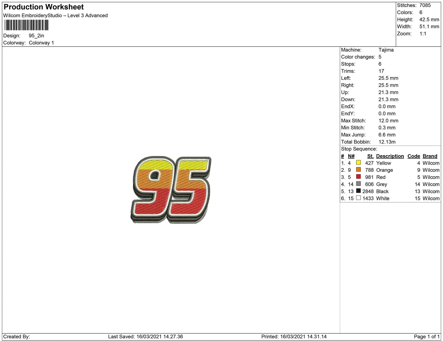 95 logo embroidery design
